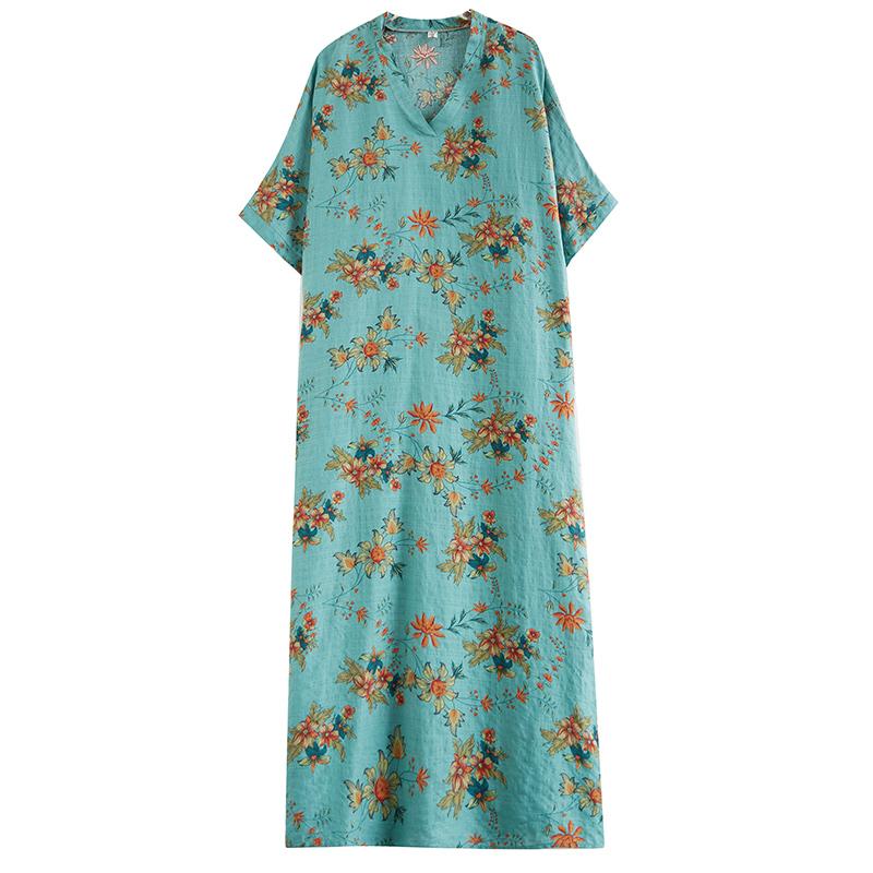 DIMANAF 2024 Plus Size Summer Women Beach Dress Basic Holiday Floral Print Loose Style Vintage Long Dresses