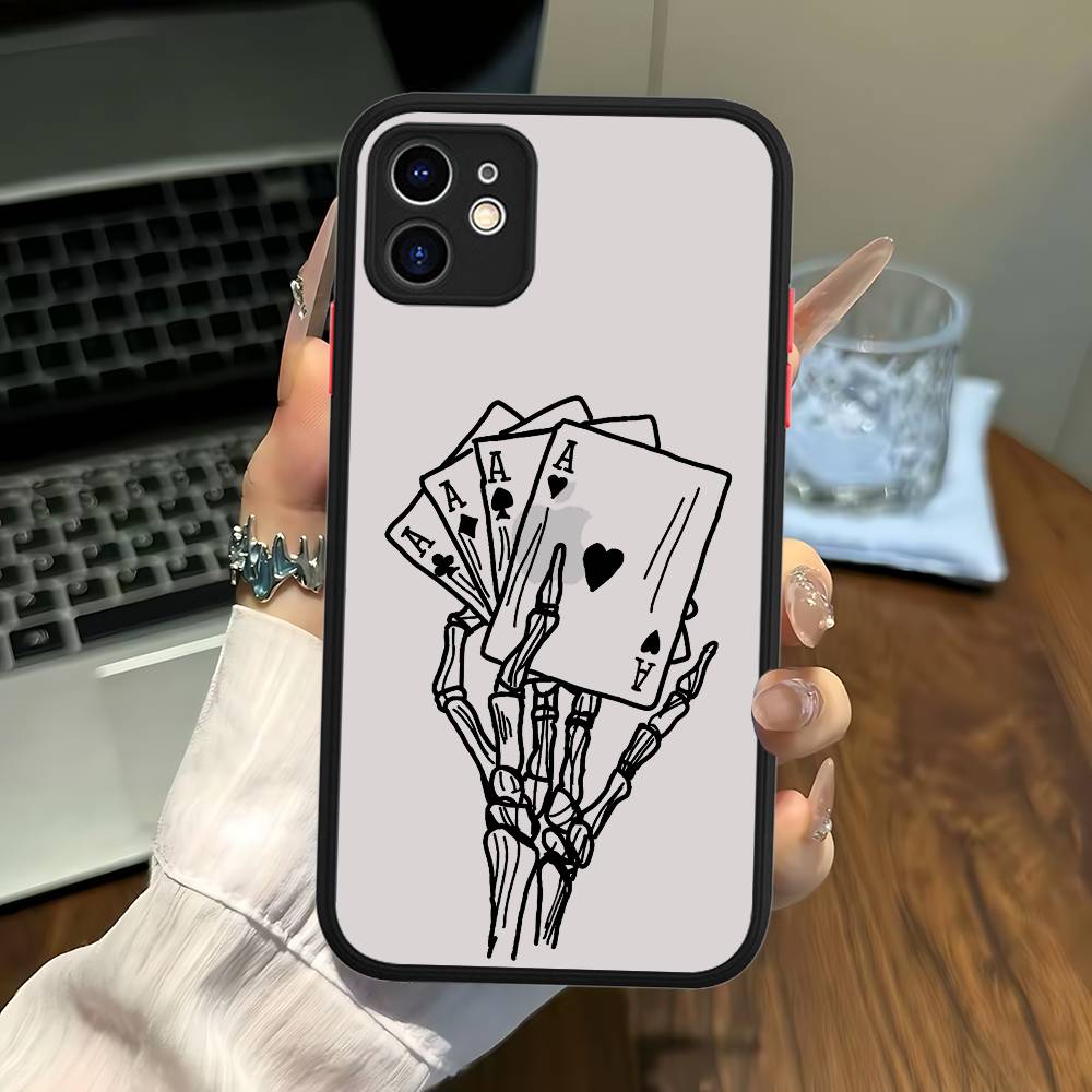 Poker For iPhone 11 12 13 14 15 16 Pro Max Plus Matte Translucent Phone Cover