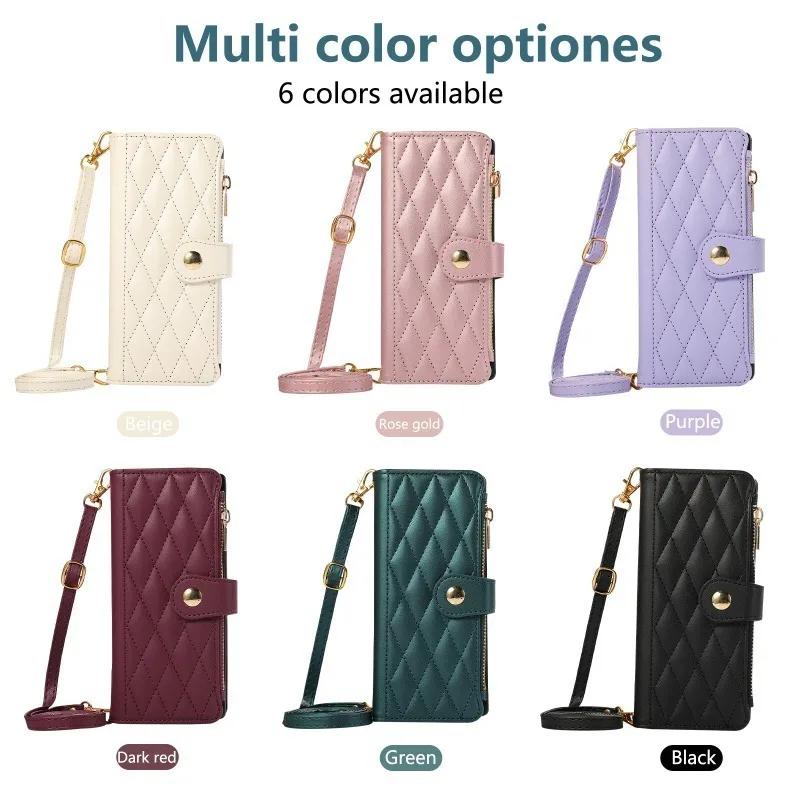 Crossbody Wrist Strap Wallet with Card Holder Phone Case for Samsung Galaxy Z Fold 7 6 5 4 Fold6 Fold5 Fold4 Fold3 Leather Cover