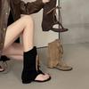 French Fashion Short Boots Niche Design Sense Toe Herringbone Cool Boots Women's Summer Lace-up Thick Heel Thin High Heel Sandals