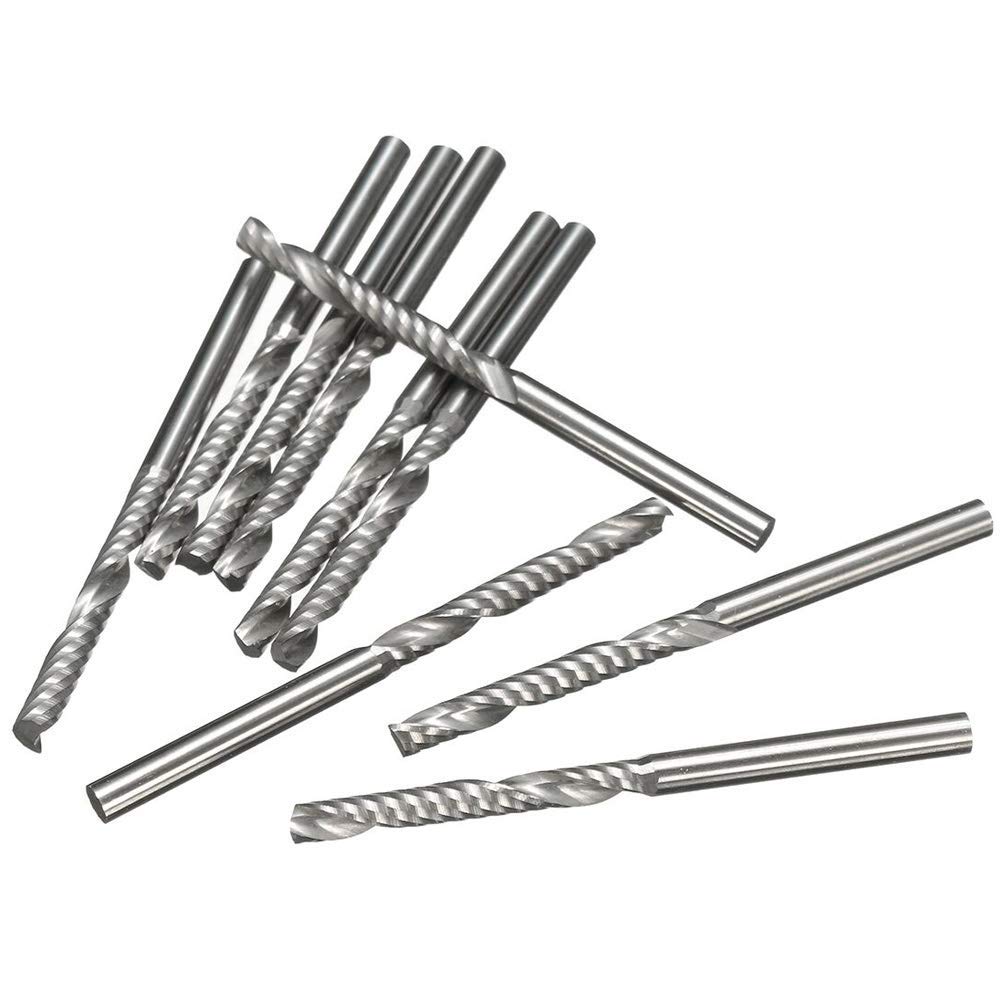 10pcs 1/8" Shank Single Edged 1 Flute End Mill Spiral Router Bits CNC Milling Cutting Set Tool,Flute Length 22mm, OAL 38.5mm