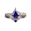 European & American Style Irregular Rhombus Blue Diamond Silver Ring for Women