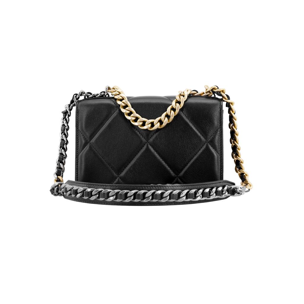 Chanel 19 Bag Woc 23p Diamond Pattern Knob Version Sheepskin Material Chain Bag Single Shoulder Messenger Bag Women'S Style Black