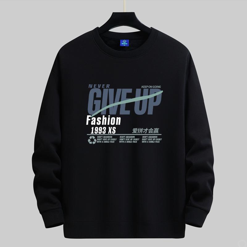 QICED Spring and Autumn Sweatshirt Men's Long Sleeve T-shirt Loose Versatile Casual O-Neck Pullover