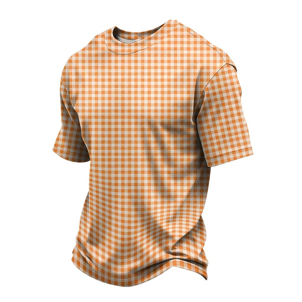 Herren Casual Schnelltrocknend Leicht Atmungsaktiv Mesh Kurzarm T-Shirt Rundhals Kariertes Muster Sommer Top für Outdoor-Aktivitäten