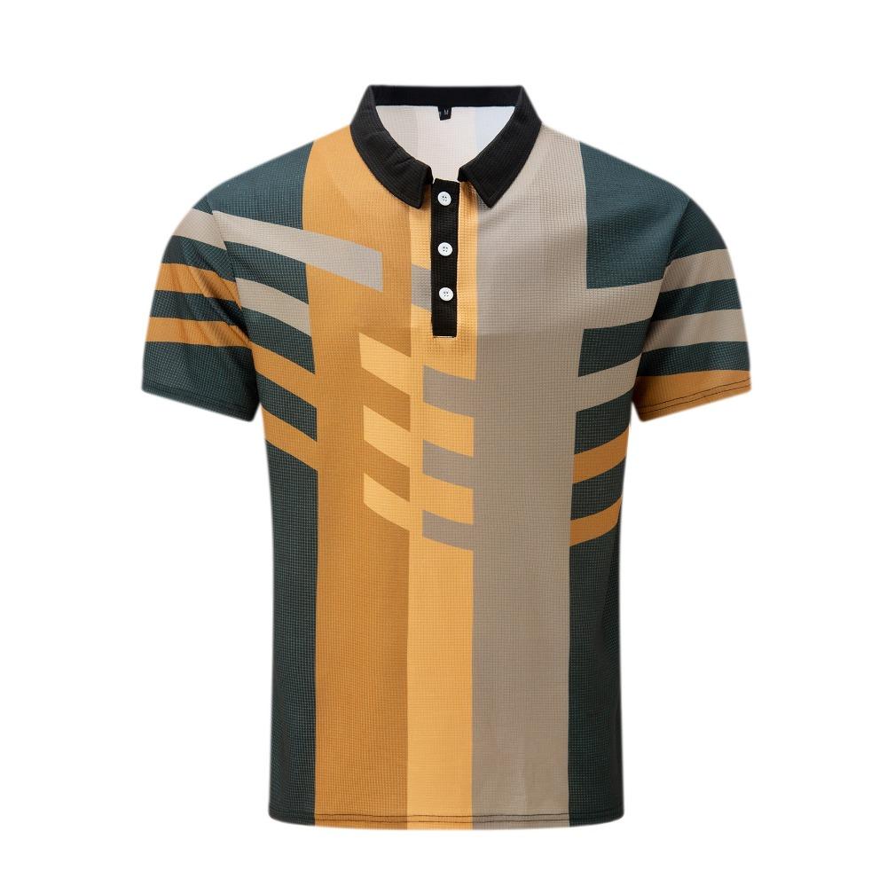 Striped Printed Top Men's Lapel Short Sleeved Polo Shirt