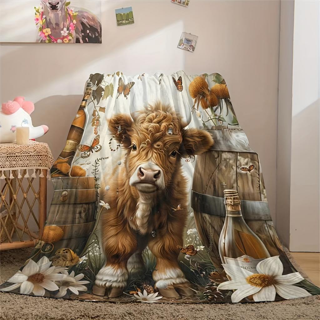 1pc Pastoral Series Ranch Themed Printed Blanket, Outdoor Camping Lawn Picnic Blanket