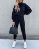 Women's High Neck Long Sleeve Pocket Trousers Two-Piece Set - Casual Autumn Winter Hoodie