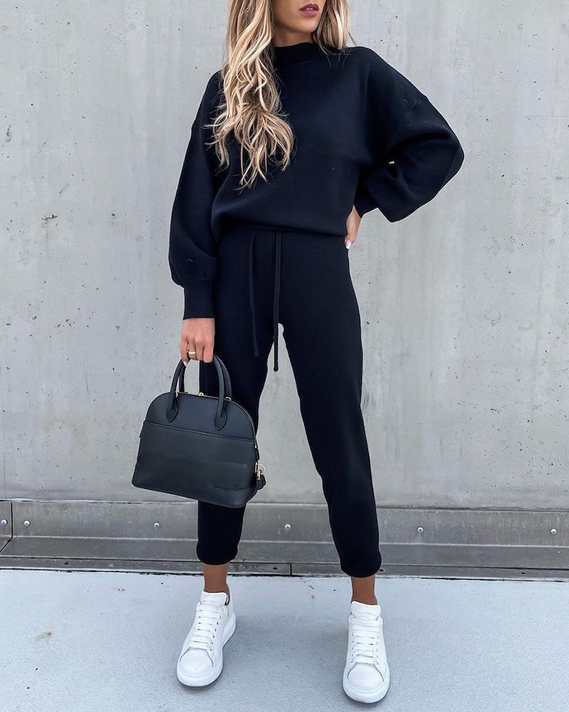 Women's High Neck Long Sleeve Pocket Trousers Two-Piece Set - Casual Autumn Winter Hoodie