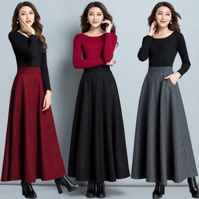 Winter Women Long Woolen Skirt Fashion High Waist Basic Wool Skirts Female Casual Thick Warm Elastic Skirts
