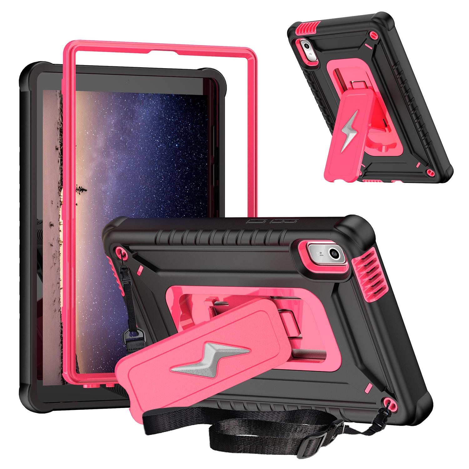 

Для Lenovo Nook 9 дюймів (2024)/Чохол для Tab M9 TB-310FU TB-310FX Підставка PC+Силікон Чохол для планшета з плечовим ременем Black+Rose