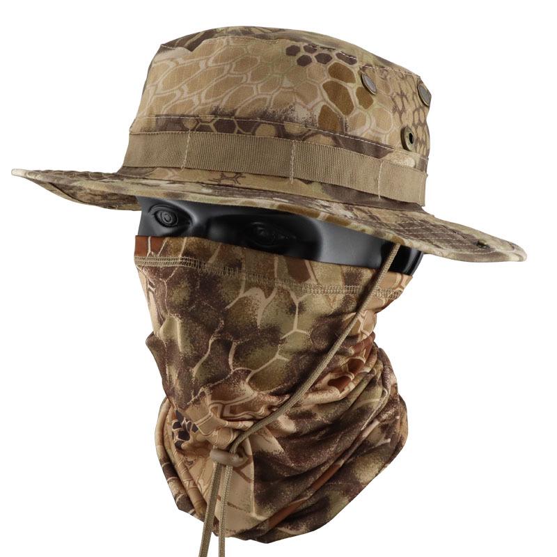 Camouflage Round Brim Hat & Ice Silk Neck Gaiter Set for Hiking, Fishing & Outdoor
