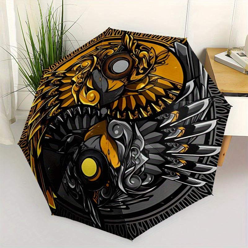 1pc Golden Owl Design Automatic Opening/closing Umbrella, Reinforced 8-Rib Construction, Compact Travel Umbrella Yy250808210