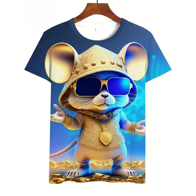 Funny Cartoon Mouse Pattern T-Shirts Cute Animal 3D Printed Short Sleeve Tops Summer Casual Round Neck Loose T-shirts