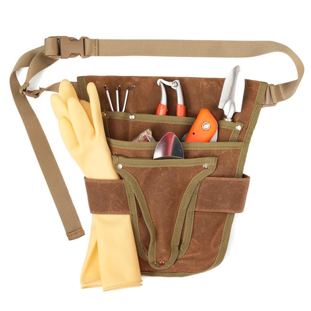 Waxed Canvas Waist Tool Pouch, Wear-resistant Hanging Storage Bag for Gardening Weeding & Electrician Tools