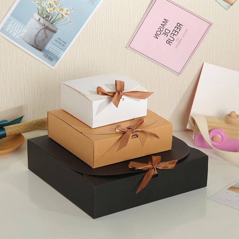 1/5Pcs Paper Gift Box Kraft Paper Gift Packaging Box With Bow Candy Chocolate Present  Packing Boxes Baby Shower Gift For Guests