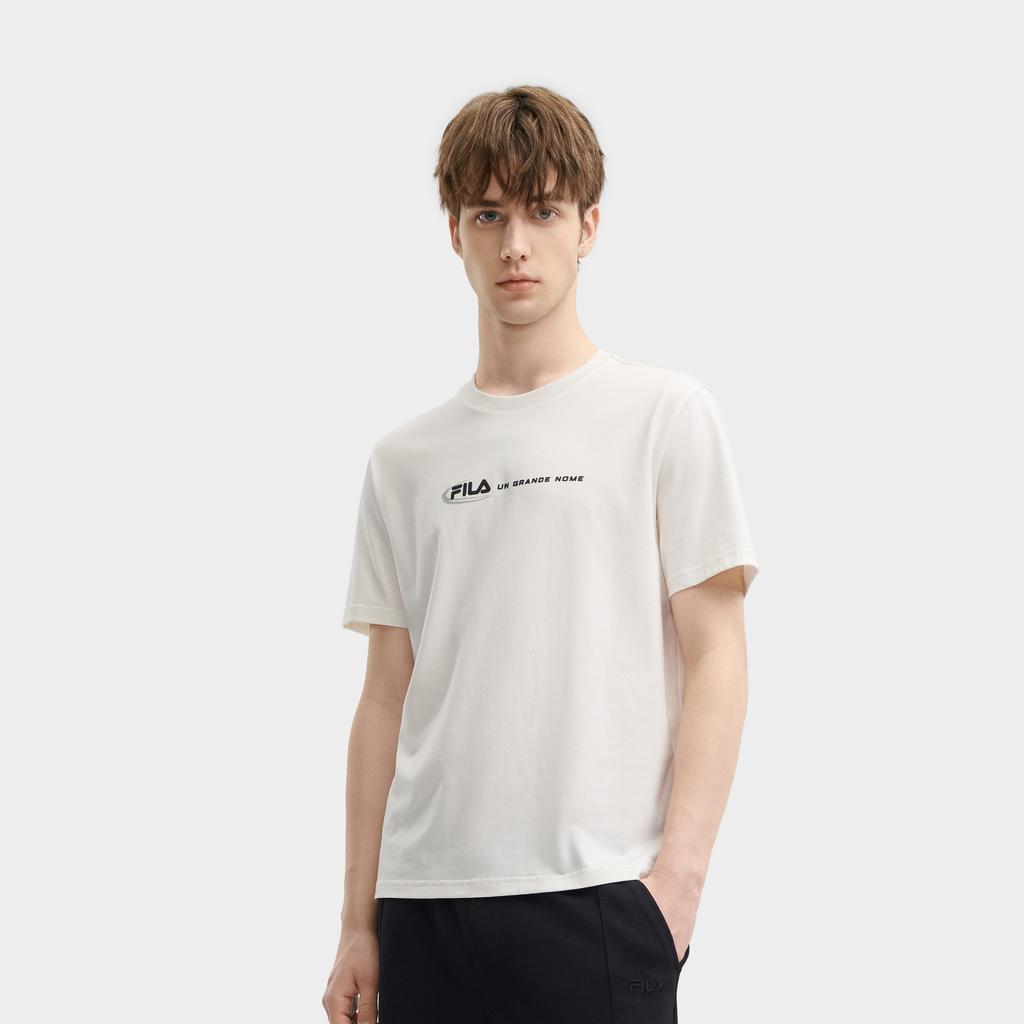 Fila Original Series Letter Logo Printed Fashion Casual Comfortable Knit Short Sleeve T-Shirt Men T-Shirts Cloud-Mushroom-White F11M429116FWT