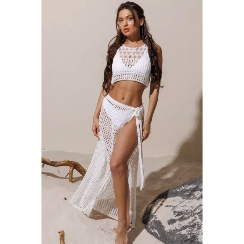 Womens Hollow Out See Through Beach Separates Dress Set Swimming