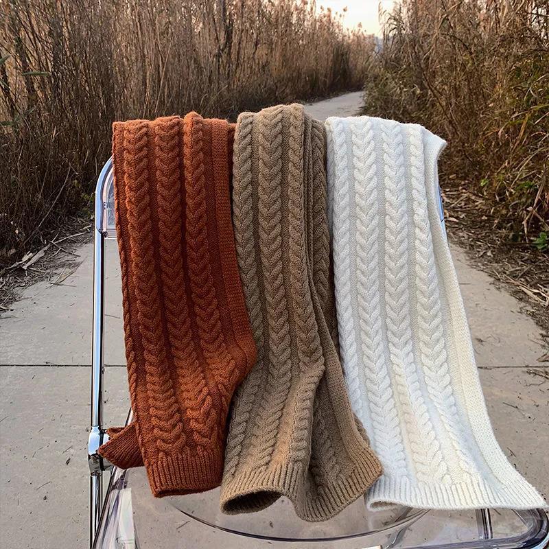 Men's Knitted Scarf Korean Fashion Solid Color Woven Bib Thick Warm Long Woolen Scarf