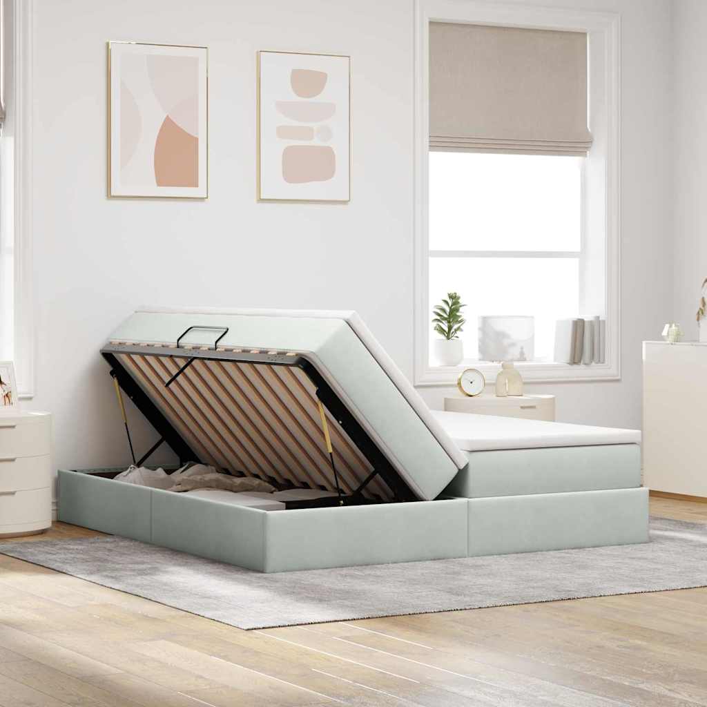 Storage Bed with Mattress Light Grey 180 x 200 cm Velvet