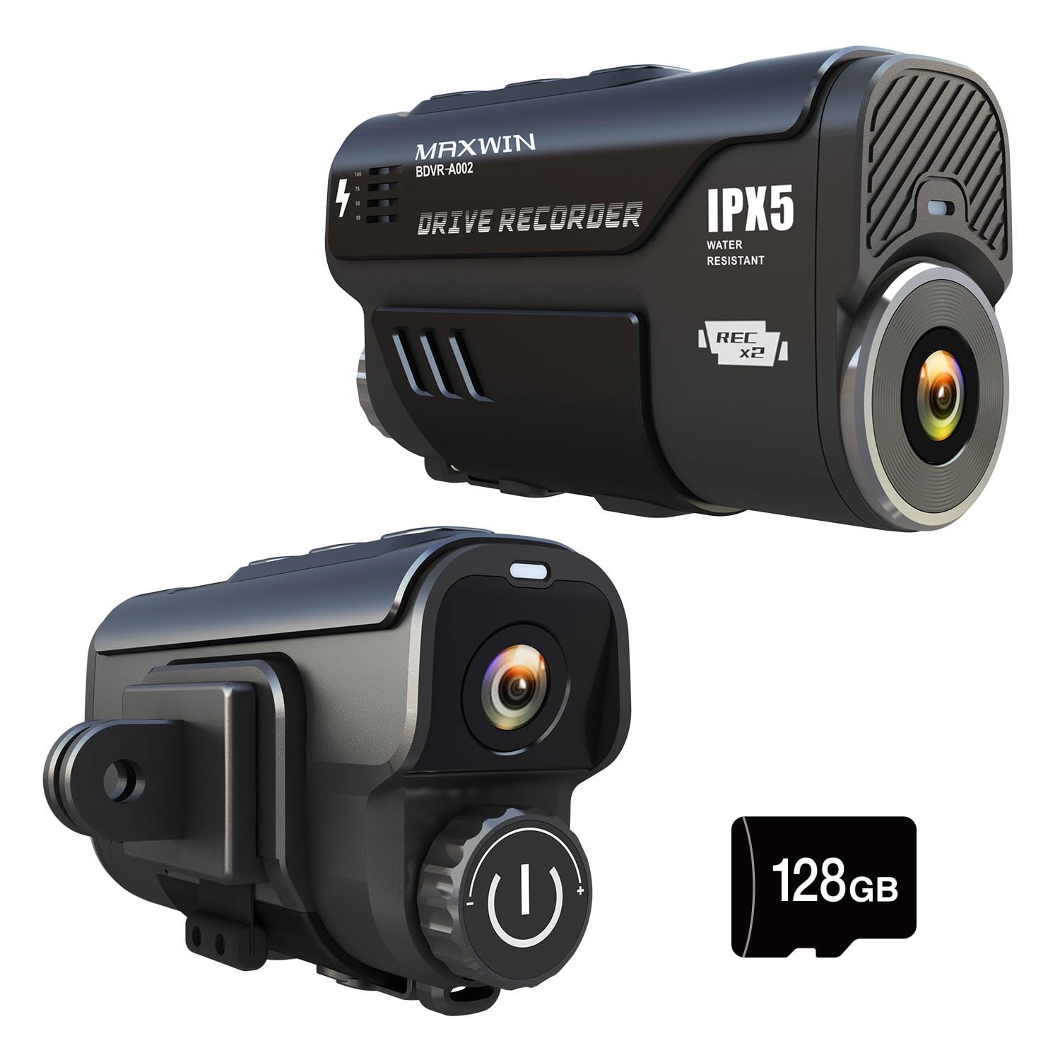 

MAXWIN Мотоциклетная приборная панель Двойная Фронтальная и Задняя Одновременная Шлем 4 Полная IP65 Включает 128 ГБ microSD Камеру, Камеры, Запись, Крепится, GPS, WiFi, чёрный