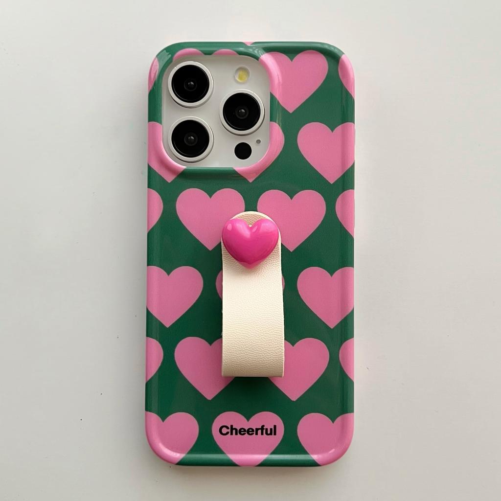 Koreanischer INS Schicker Rosa Herz 3D Ring-Strap Modisches Handyhülle für iPhone 17 16 15 14 13 Pro Max Rückseite für 12 Pro