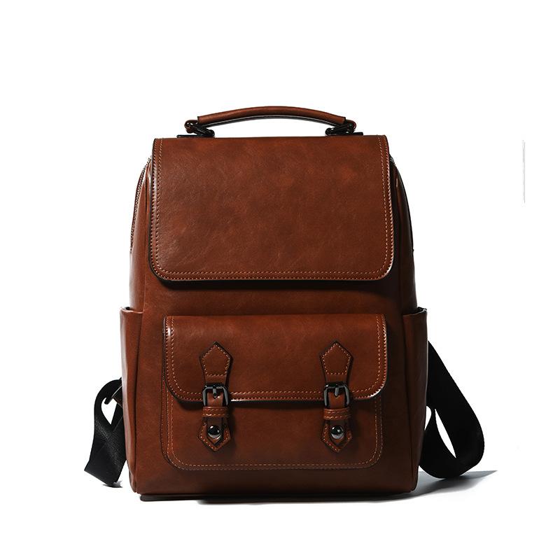 

Натуральный кожаный рюкзак ретро компьютерный рюкзак из коровьей кожи для студентов колледжа кофейный