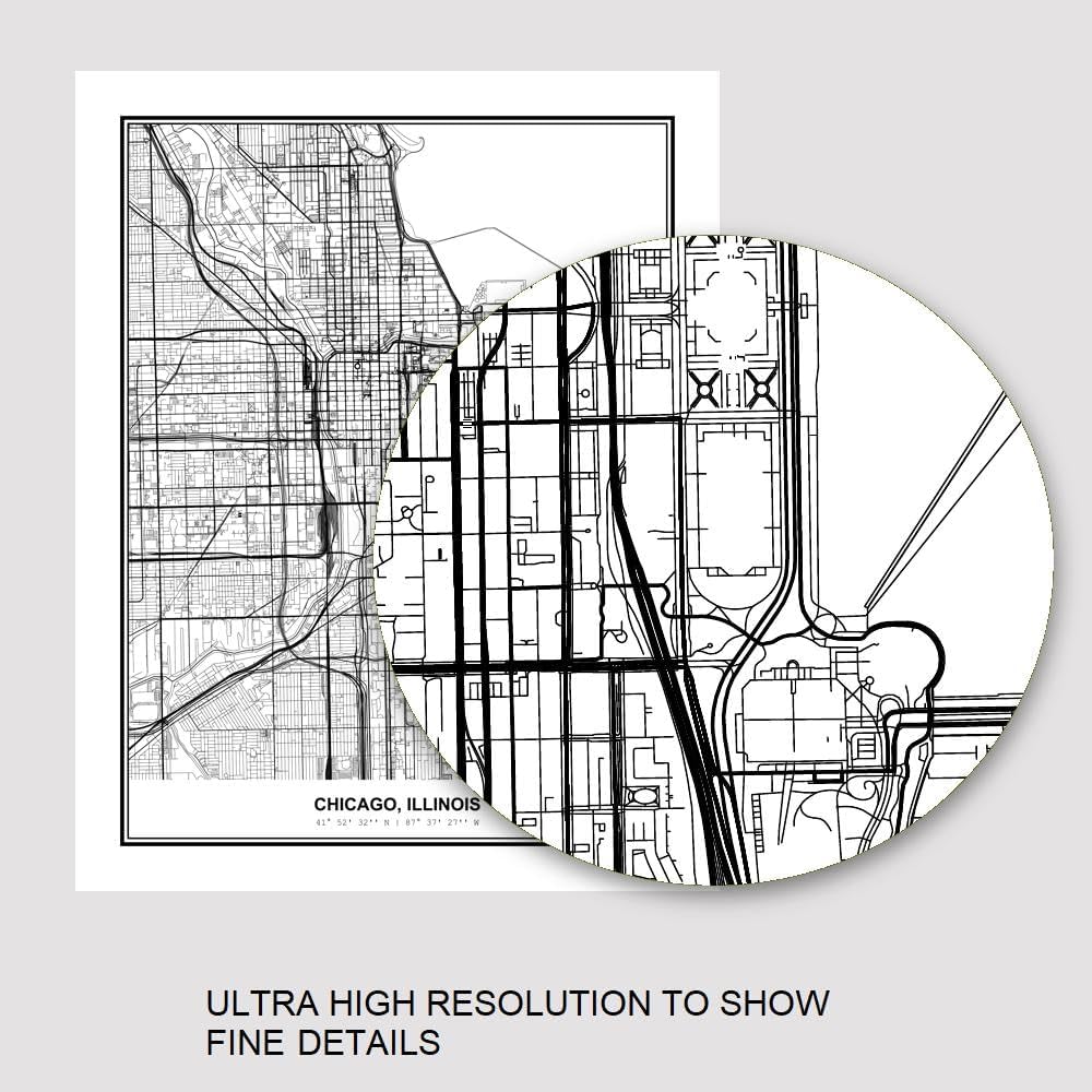 Susie Arts 11X14 Unframed Chicago Illinois Wall Art Metropolitan City View Abstract Street Map Art Print Poster Wall Decor Home Office sdm001
