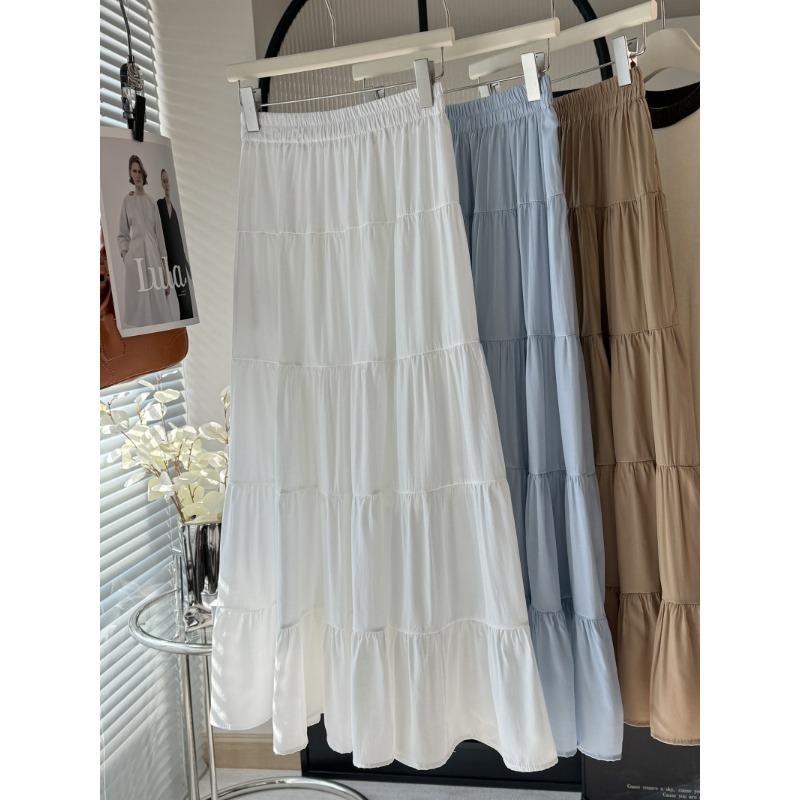 

High waist and thin cake skirt women s spring new gentle temperament versatile pendulum umbrella skirt a-word long skirt one size белый