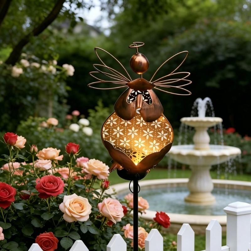User Friendly Angel Shape Solar Pathway Light IP65 Protection Walkway Light Iron Texture Solar Angel Statue Light