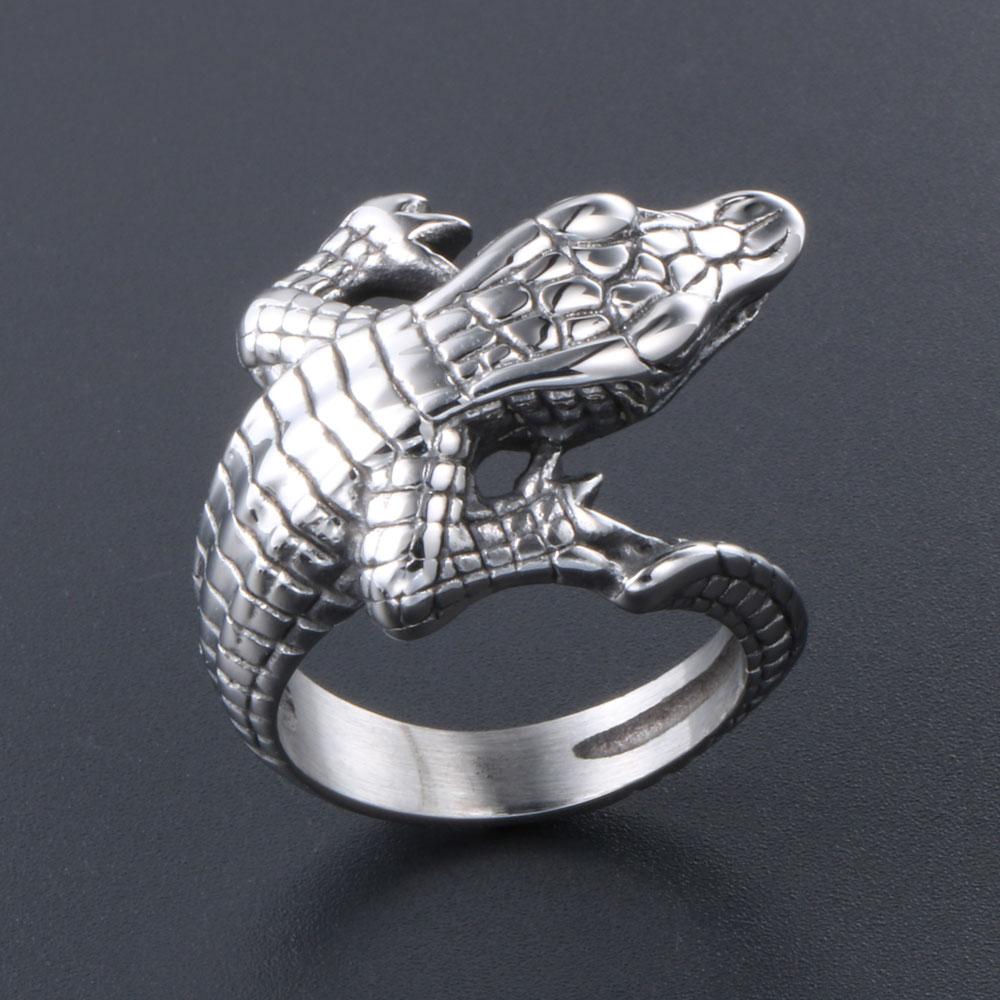 Crocodile Vintage Punk Ring Men 316L Stainless Steel Animal Ring #7-#12