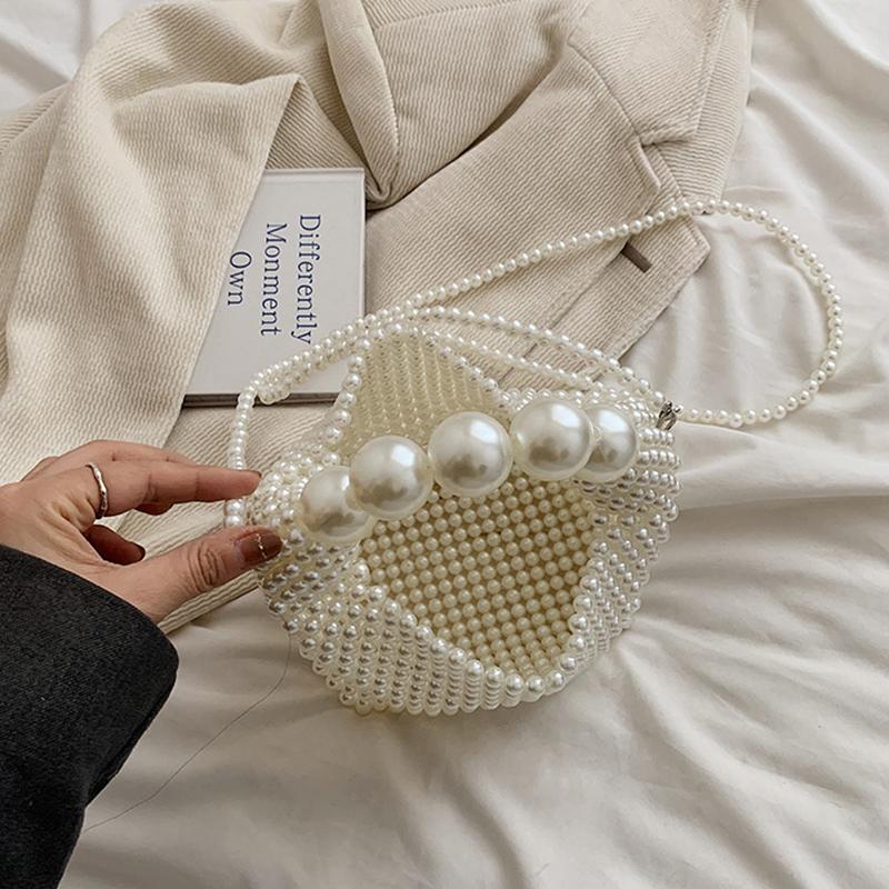 Luxury Pearl Beading Woven Handmade Hobo Bag Fashion Women Handbag Evening Bag Wedding Party Shoulder Crossbody Bag