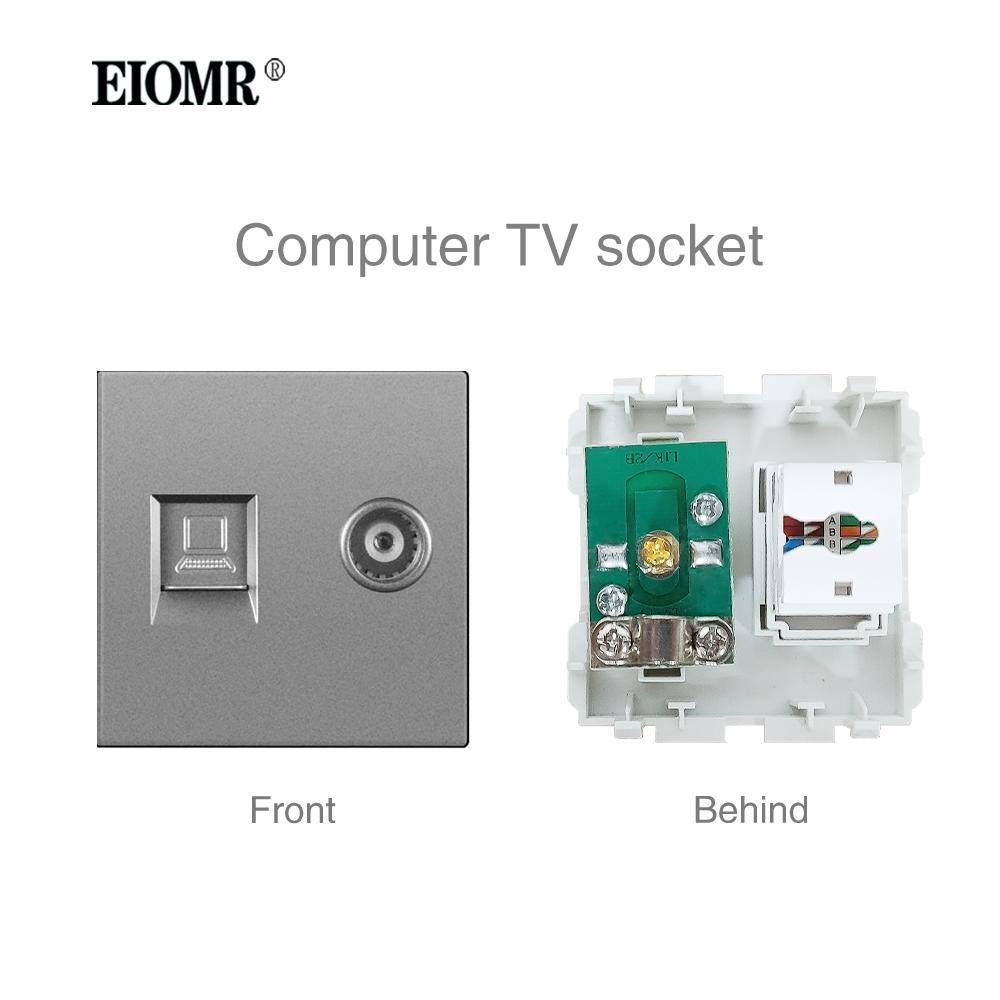 EIOMR A6 Series Grey Flame Retardant PC Panel Wall Switch EU Socket HDMI-compatible USB Type-C 2.1A Charger TV RJ45 Module DIY