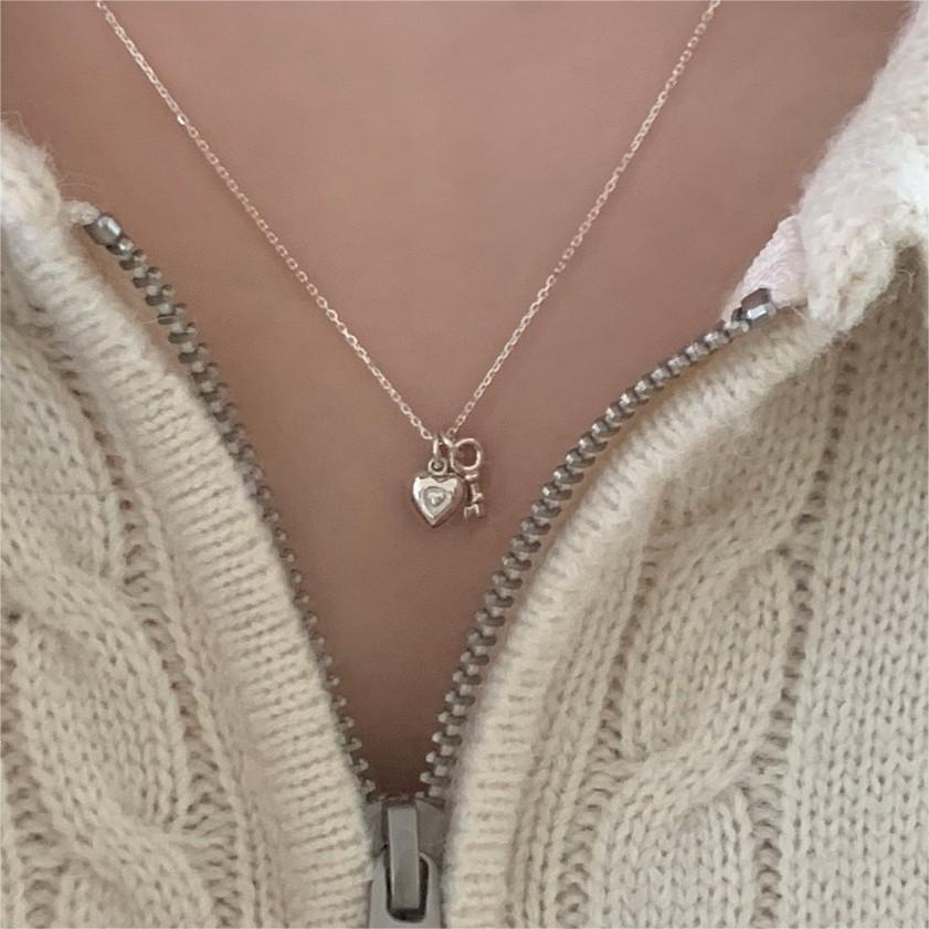 BF CLUB Silver Color Necklace For Women Key Heart Engagement Fine Jewelry Wedding Party Birthday Gift