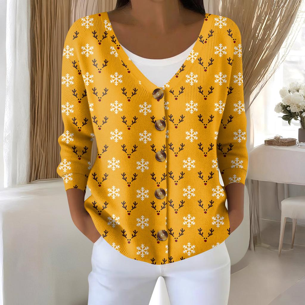 Γυναικεία μόδα μακρυμάνικη χριστουγεννιάτικη ζακέτα με στάμπα Snowman Snowflake