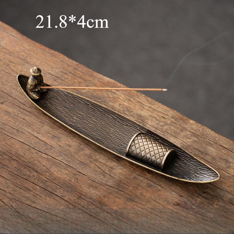 

Zen Old Man Fishing Boat Incense Holder - Japanese Style metal Incense Burner & Ash Catcher, Meditation Decor, Unique Ornaments
