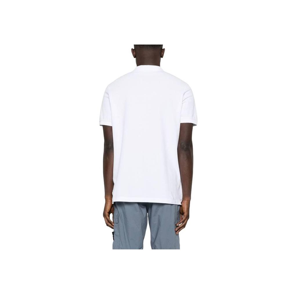 Stone Island Logo Patch Straight Fit Short Sleeve Polo Shirt Men Polo Shirts White K1S1522002-SCS0017-V1001