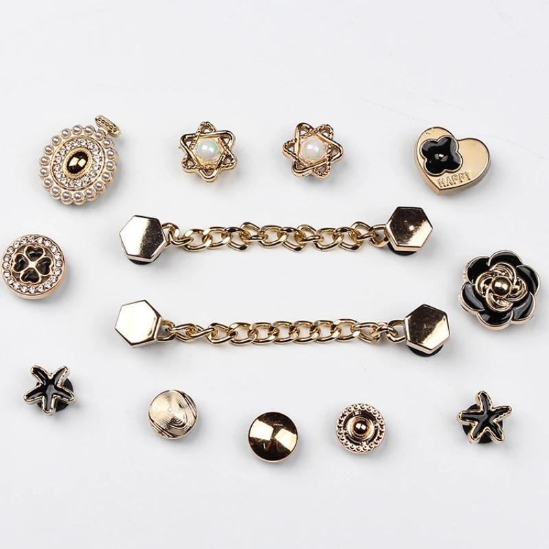 Metallic Sheen Shoe Charms Accessories Set for Sandal Must-have Street Flowers/Hexagram/Buckle Ornaments for Hole Shoes Charm