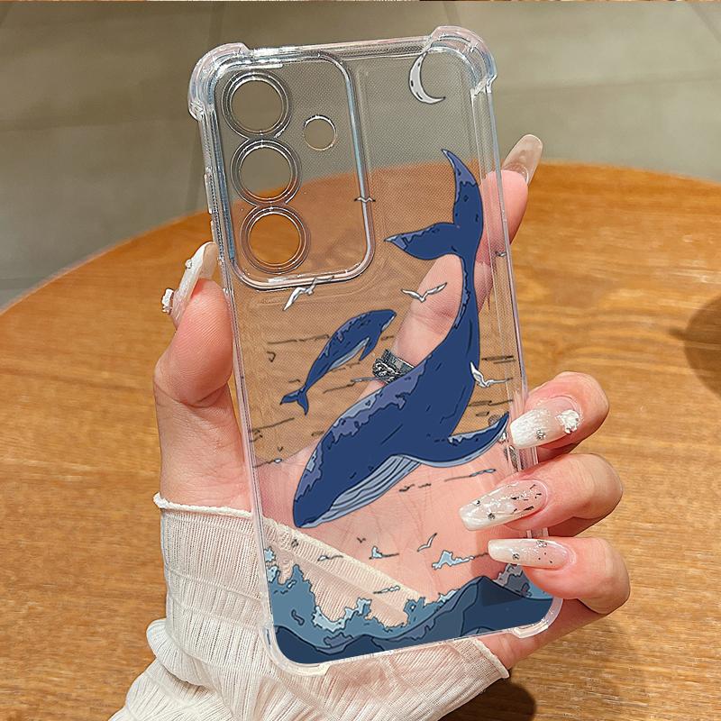 Whale Turtle Pattern Clear Phone Case For Samsung Galaxy S26 S25 S24 S23 Ultra S22 S26 Plus S21 S24 S25 FE Shockproof Soft Cover