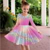 Mädchen Lässiges 3D-Blitzmuster-Print Rundhals-Langarmkleid Kinder Prinzessinnenkleid