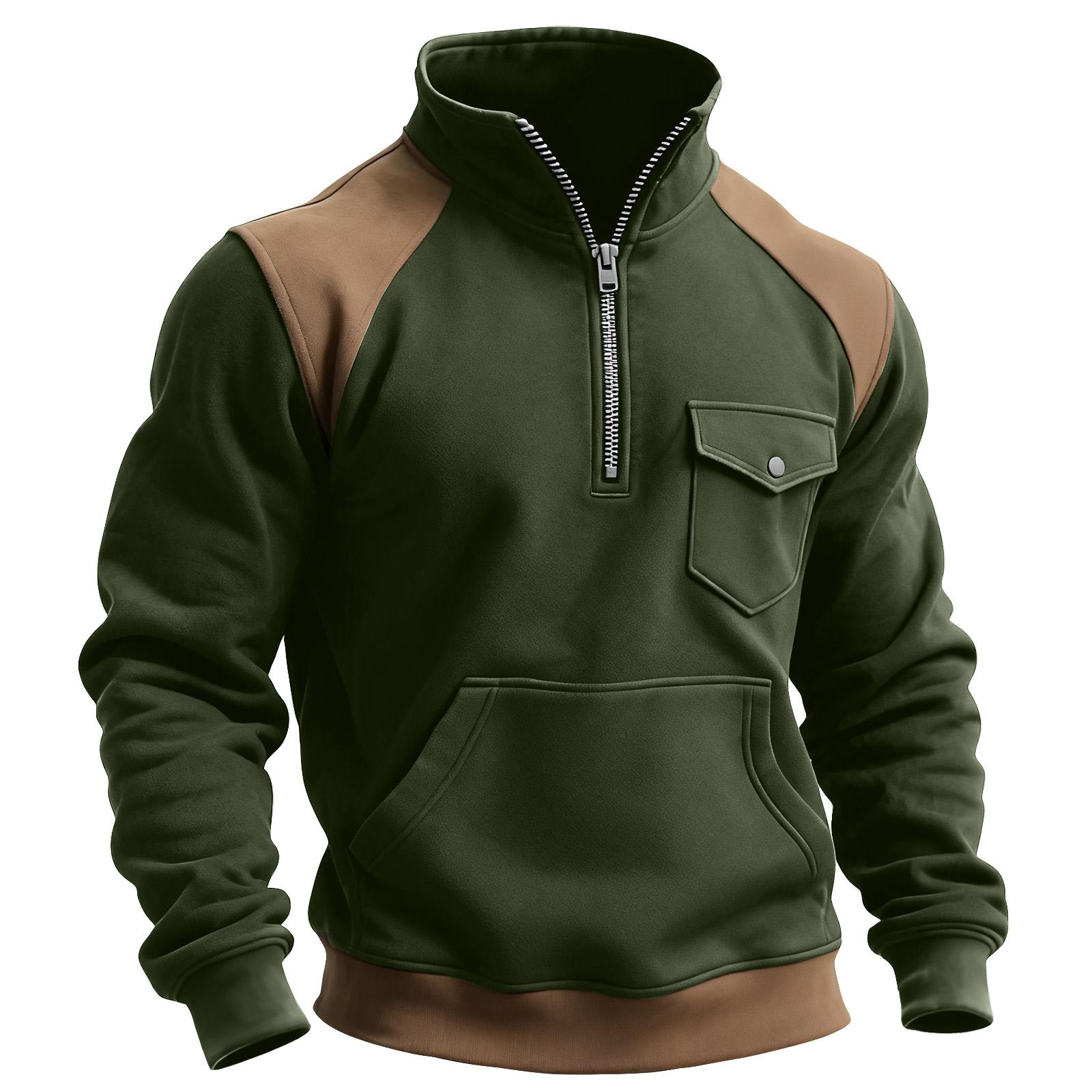 

Мужской свитшот колор-блок с карманом на молнии до середины, со стойкой воротником, мужской спортивный свитшот большого размера в стиле кэжуал со стойкой воротником L