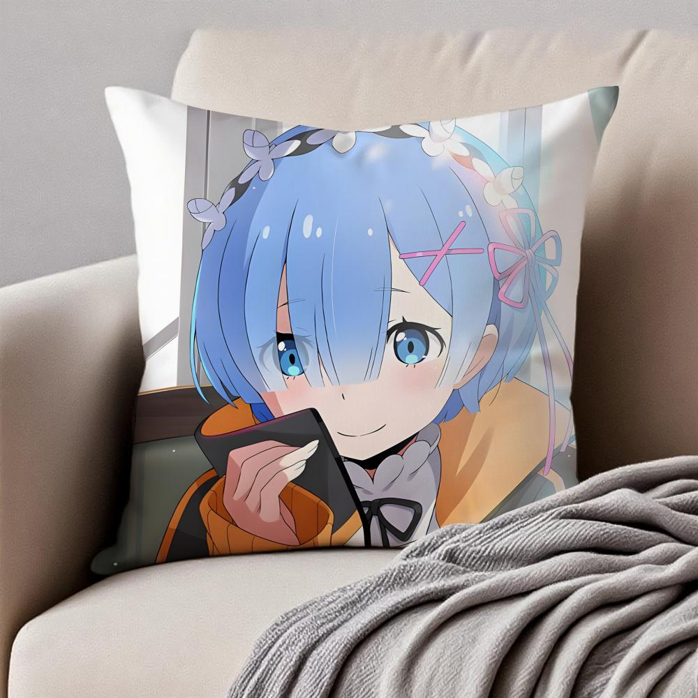 Fantasy Popular Anime RRe Zero Cushion Cover Pillowcase Antidustmite Invisible Zipper Short Plush Sofa Cushion