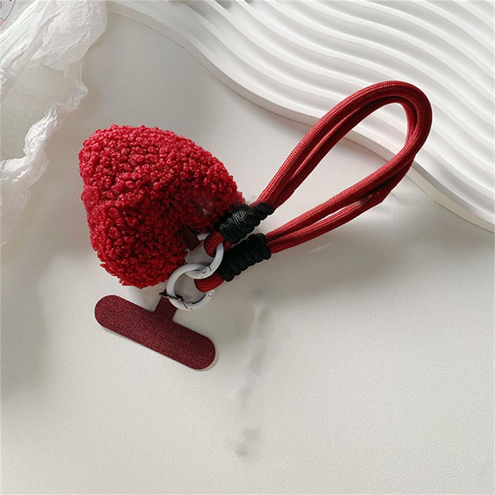

Cute Plush Love Heart Phone Lanyard Straps Hanging Chain Ring Cord With Patch Wrist Strap Phone Holder Detachable Rope Keychain