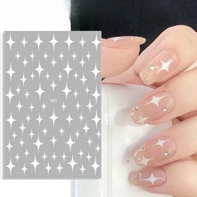 Starlight Nail Stickers, Four-pointed Star Self-adhesive Stickers, Laser Gold and Silver Black and White Nail Stickers, Nail Stickers