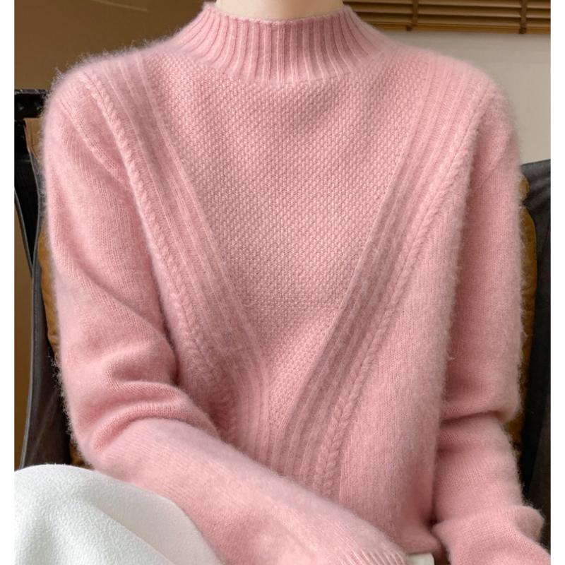 New Autumn and Winter Jacquard Thickened Half-high Neck Sweater for Women Fashion Versatile Warm and Comfortable Cashmere Knitted Base Shirt