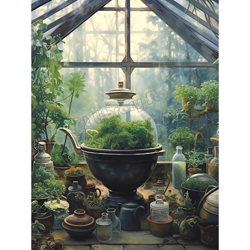 Victorian Botanical Greenhouse Wizard Library Apothecary Fantasy Haunted House Poster Wall Pictures Canvas Painting Home Decor
