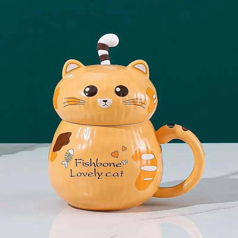 450ml Cute Tiger Dinosaur Ceramics Coffee Mug with Spoon Creative Hand Painted Drinkware Milk Tea Cups Novelty Gifts