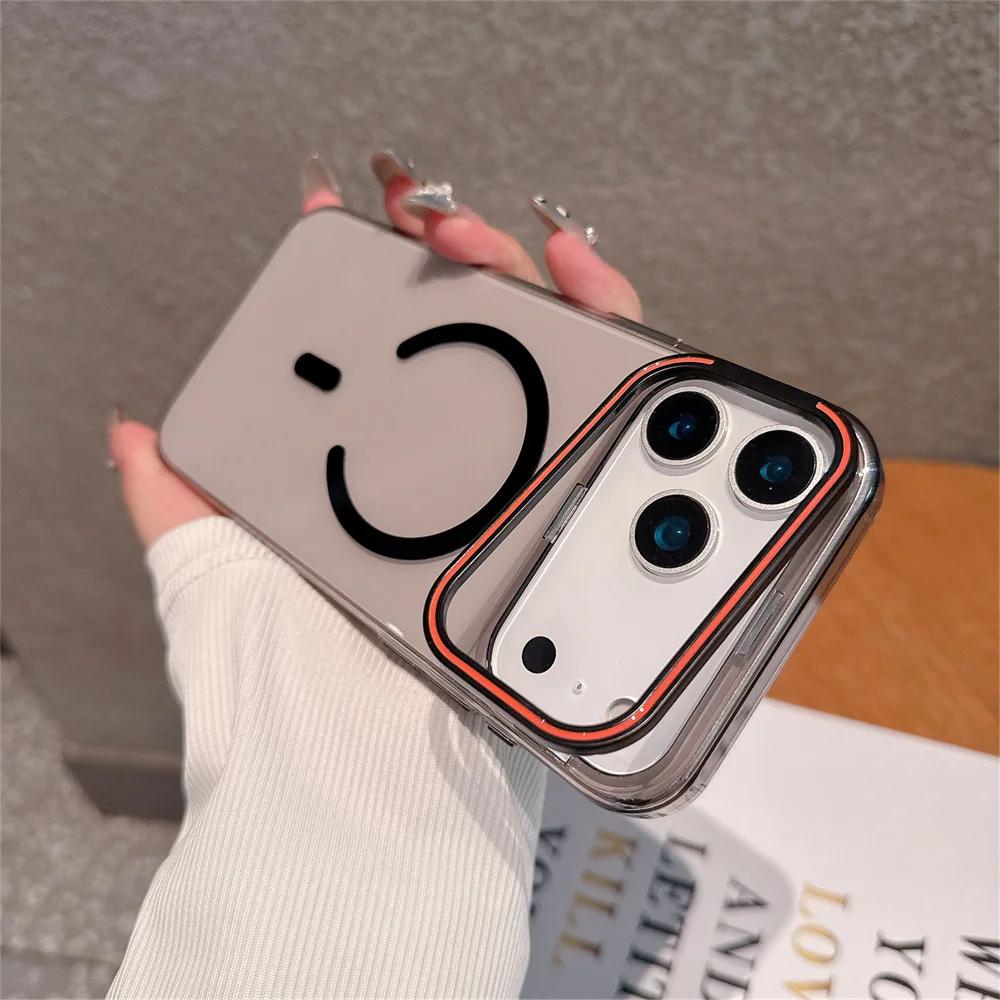 

Transparent Magnetic Phone Case for Magsafe Apple IPhone 17 Air 16 15 14 Pro Max Back Cover with Metal Camera Kickstand Thin iPhone 15 Pro чорний