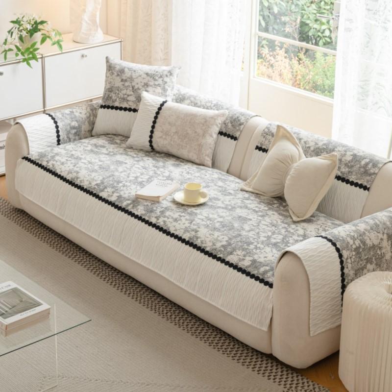 Non-Slip Sofa Protector Soft Anti-Skid Patchwork Sofa Mats Imitation Cotton Linen Sofa Armrests Cushion Sofa Cushion Cover