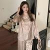 Leopard Print Ice Silk Simple Casual Pajamas Women's Spring and Autumn New Long-sleeved Large-size Loungewear Can Be Worn Outside